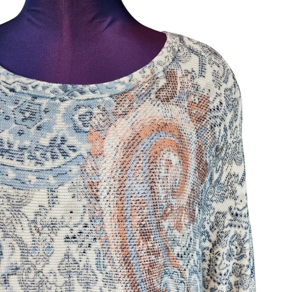 Chico's‎ Blue & Rust Paisley Fall Foulard Boat Neck Pullover Size 2X Women's L72 - Picture 2 of 9